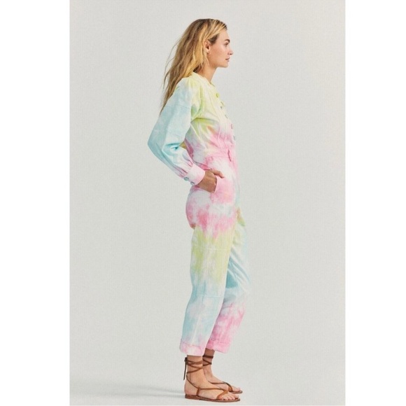LOVESHACKFANCY Paca Rainbow Jumpsuit Radial Pastel Tie Dye New With Tags Size 4 - Picture 2 of 15